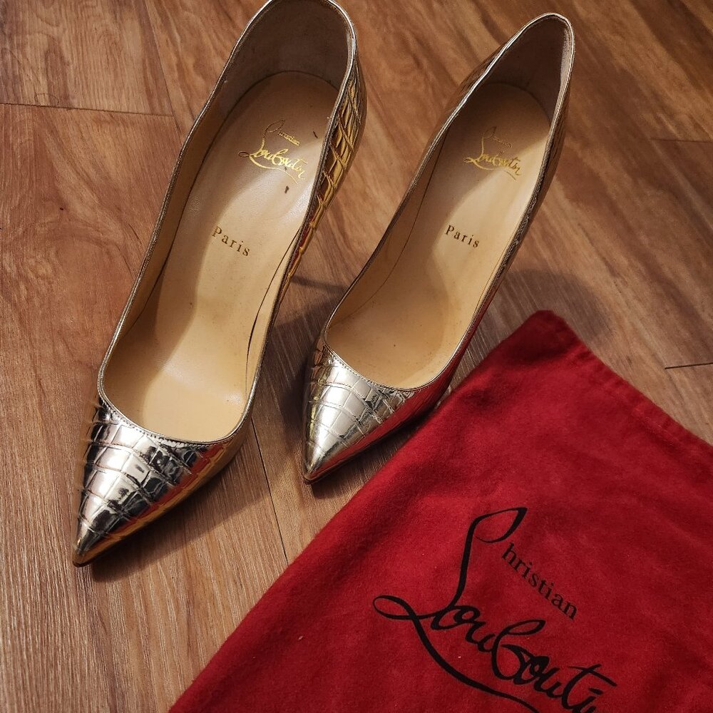 Christian Louboutin Gold Metallic Croc Embossed Iriza Pumps